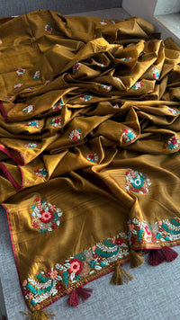Pure Tussar Linen Silk Saree with Hand Knot Embroidery