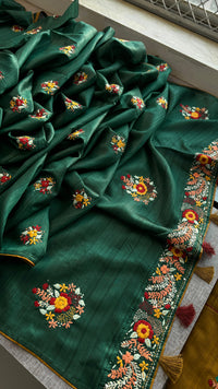 Pure Tussar Linen Silk Saree with Hand Knot Embroidery