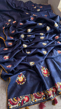 Pure Tussar Linen Silk Saree with Hand Knot Embroidery