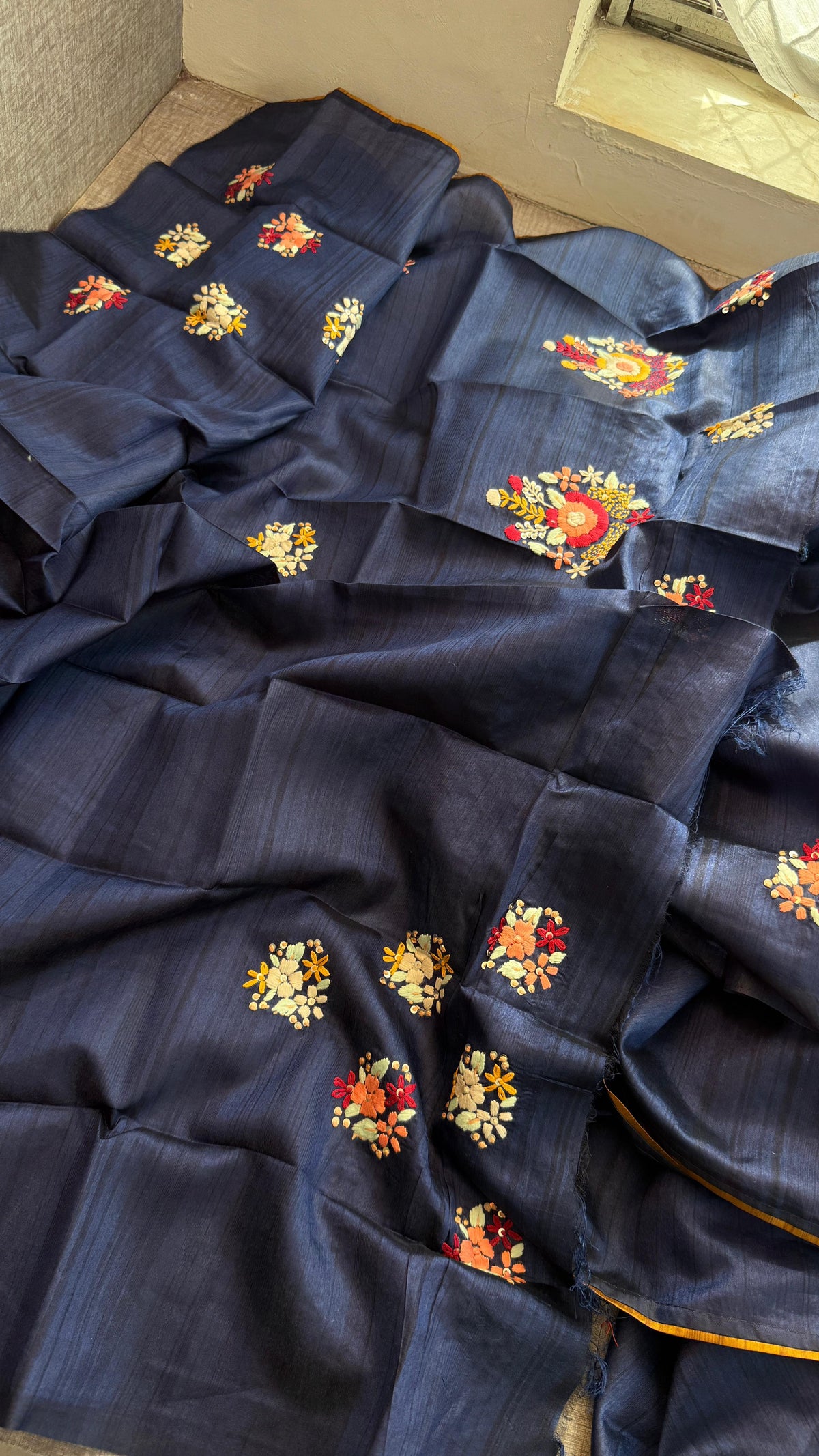 Pure Tussar Linen Silk Saree with Hand Knot Embroidery