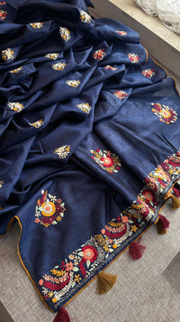 Pure Tussar Linen Silk Saree with Hand Knot Embroidery