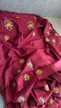 Pure Tussar Linen Silk Saree with Hand Knot Embroidery