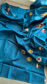Pure Tussar Linen Silk Saree with Hand Knot Embroidery