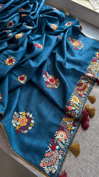 Pure Tussar Linen Silk Saree with Hand Knot Embroidery