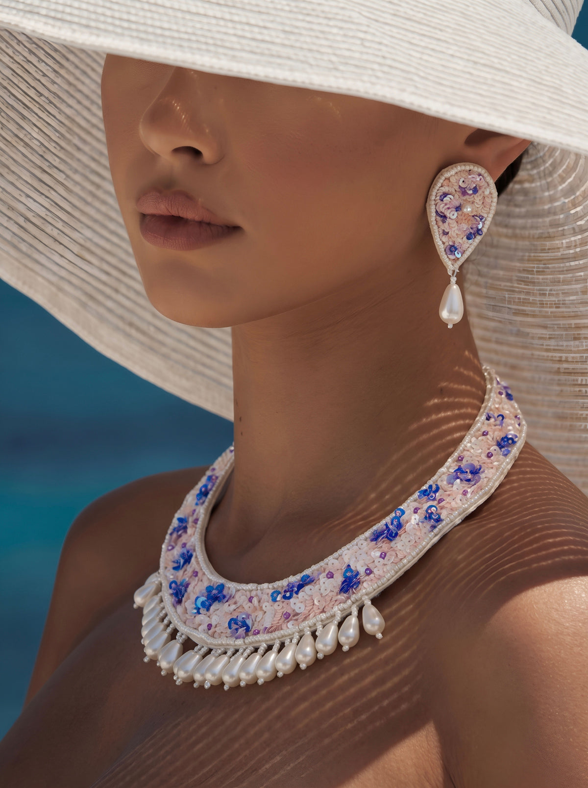 Celestial Bloom – Handcrafted Pearl Drop Necklace & Earrings Set