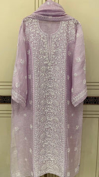 Silk Linen Kurta Set with Pearl & Katdana Work for Celebrations