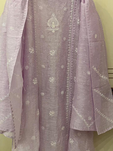 Silk Linen Kurta Set with Pearl & Katdana Work for Celebrations