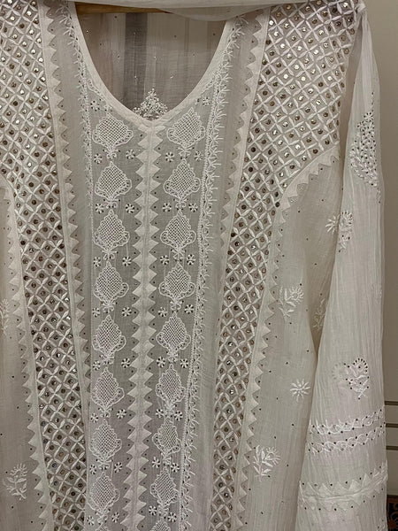 Mul Chanderi Kurta Dupatta Set with Pearl & Mukaish Embroidery