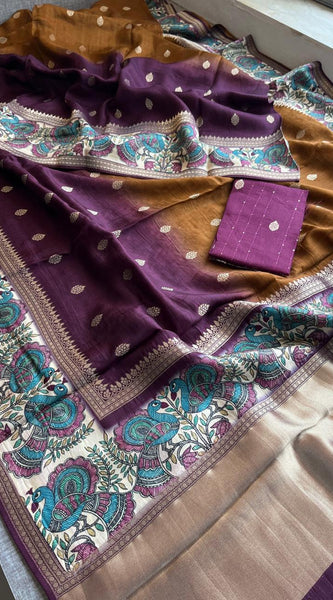 Luxurious Silver Banarasi Weave Satin Crepe Saree