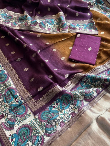 Luxurious Silver Banarasi Weave Satin Crepe Saree