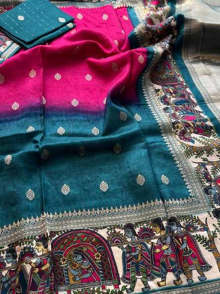 Luxurious Silver Banarasi Weave Satin Crepe Saree