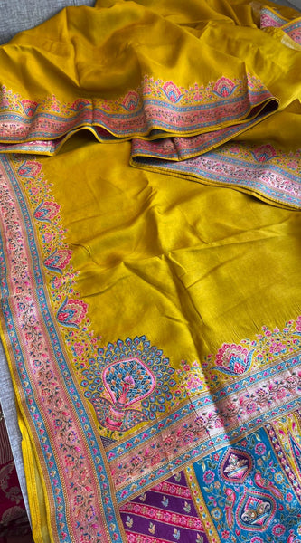Pure Munga Tussar Silk Saree with Meena Banarasi Weaving