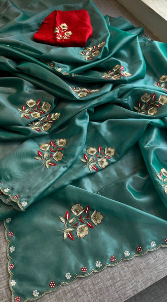 Handloom Zari Tissue Silk Saree with Zardozi, Pearl & Sequins Work