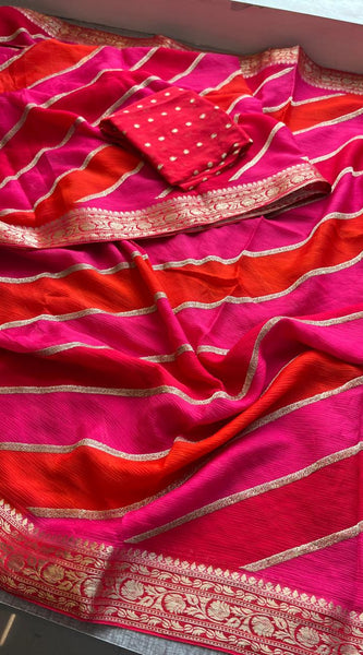 Elegant Pure Chinon Crepe Saree with Banarasi Weaving