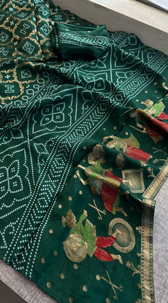 Pure Crepe Silk Saree with Meena Bandhani Banarasi Weaving