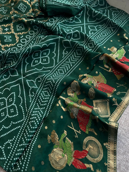 Pure Crepe Silk Saree with Meena Bandhani Banarasi Weaving