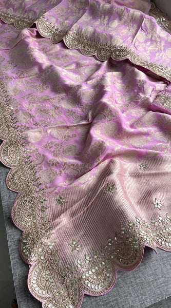 Pure Khaddi Georgette Banarasi Saree with Gotapatti, Zardozi & Pearl Embellishments