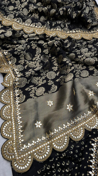 Pure Khaddi Georgette Banarasi Saree with Gotapatti, Zardozi & Pearl Embellishments