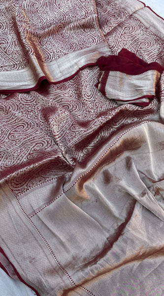 Pure Khaddi Georgette Saree with Banarasi Weaving