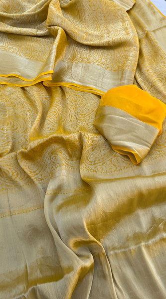 Pure Khaddi Georgette Saree with Banarasi Weaving