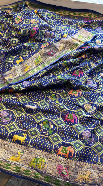 Pure Heavy Khaddi Georgette Saree with Bandhani & Meena Banarasi Weaving