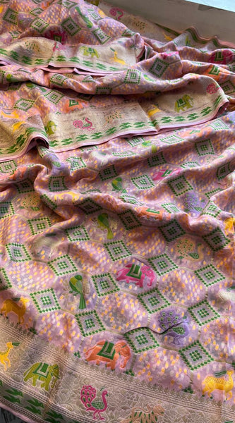 Pure Heavy Khaddi Georgette Saree with Bandhani & Meena Banarasi Weaving