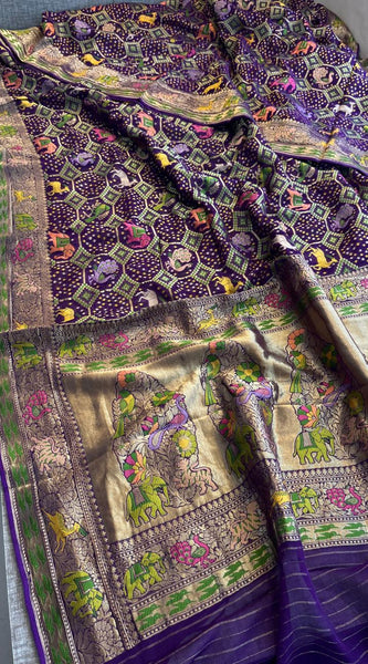 Pure Heavy Khaddi Georgette Saree with Bandhani & Meena Banarasi Weaving