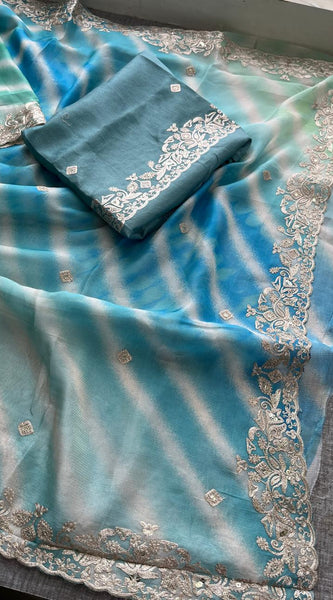 Chinon Crepe Leheriya Saree with Pittan & Sequins Work