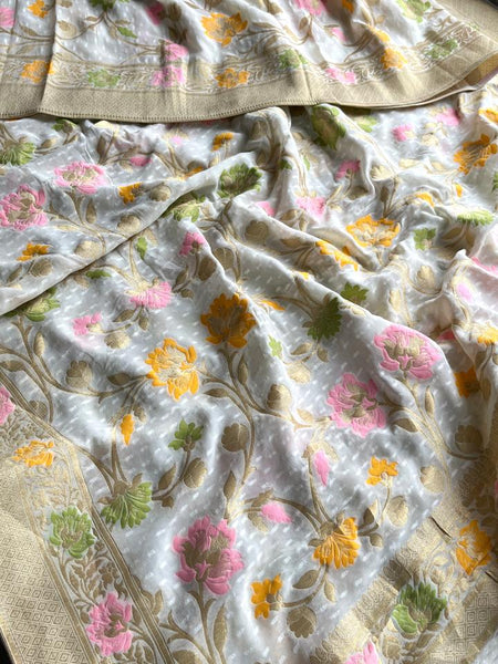 Pure Khaddi Georgette Saree with Meena Banarasi Weaving