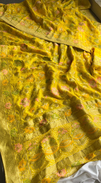 Pure Khaddi Georgette Saree with Meena Banarasi Weaving