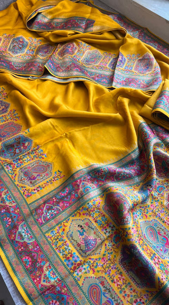 Pure Munga Tussar Silk Saree with Meena Banarasi Weaving