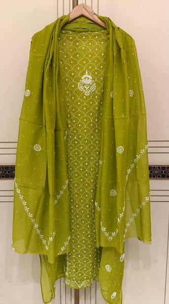 Exquisite Mul Chanderi Kurta Dupatta Set with Pearl & Sequin Detailing
