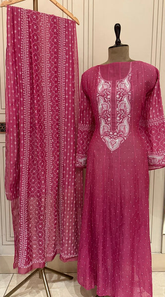 Pure Mul Chanderi Anarkali Kurta Dupatta Set with Pearl & Katdana Embellishments