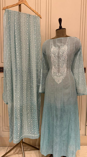 Pure Mul Chanderi Anarkali Kurta Dupatta Set with Pearl & Katdana Embellishments