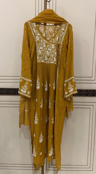 Mul Chanderi Angrakha Kurta Dupatta Set with Elegant Mukaish Work