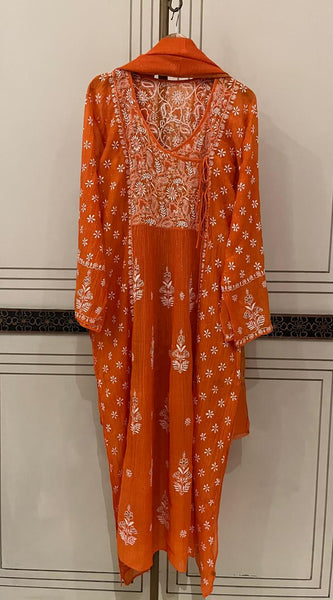 Mul Chanderi Angrakha Kurta Dupatta Set with Elegant Mukaish Work