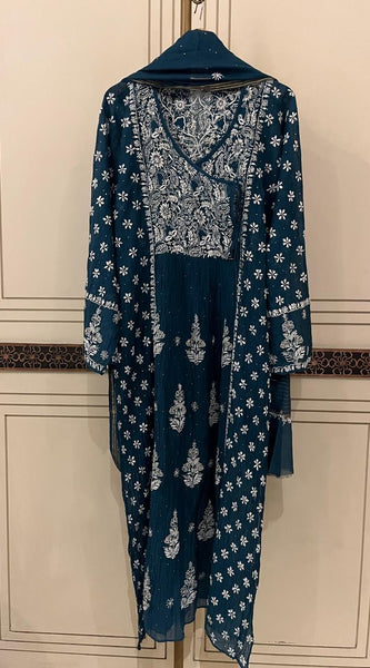 Mul Chanderi Angrakha Kurta Dupatta Set with Elegant Mukaish Work