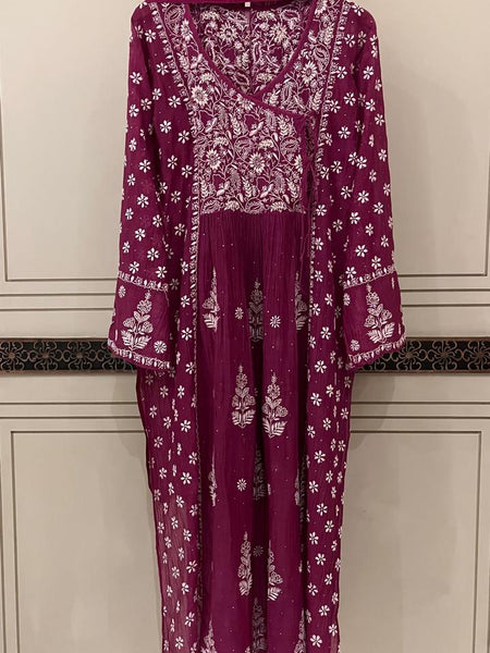 Mul Chanderi Angrakha Kurta Dupatta Set with Elegant Mukaish Work