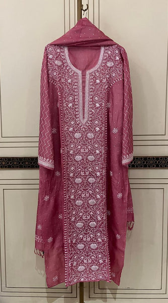 Pure Silk Kurta Dupatta Set with Pearl, Sequin & Katdana Embellishments