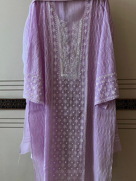 Pure Mul Chanderi Kurta Dupatta Set with Pearl & Katdana Embellishments