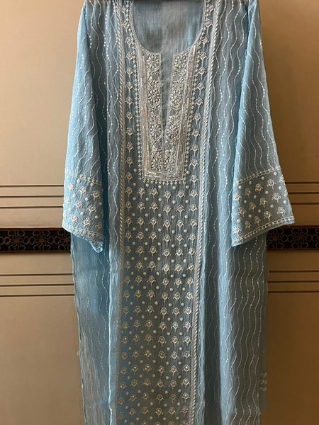 Pure Mul Chanderi Kurta Dupatta Set with Pearl & Katdana Embellishments