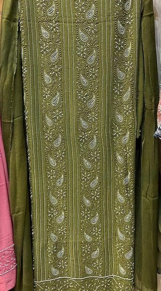 Georgette Unstitched Kurta Dupatta Set with Pearl & Katdana Embellishments