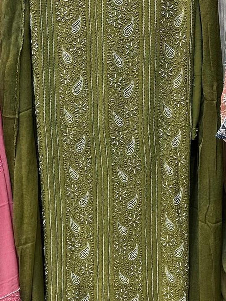 Georgette Unstitched Kurta Dupatta Set with Pearl & Katdana Embellishments