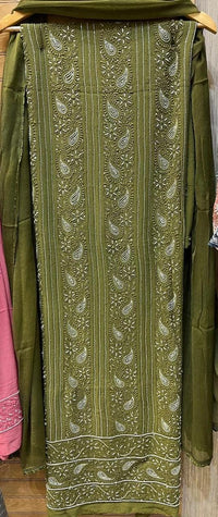 Georgette Unstitched Kurta Dupatta Set with Pearl & Katdana Embellishments
