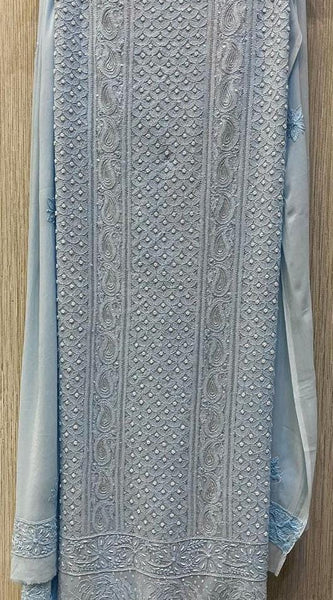 Georgette Unstitched Kurta Dupatta Set with Pearl & Katdana Embellishments