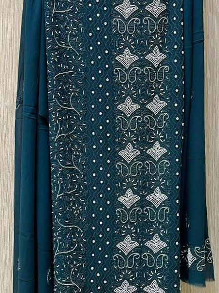 Georgette Unstitched Kurta Dupatta Set with Pearl & Katdana Embellishments
