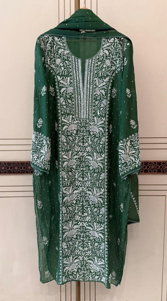 Pure Mul Chanderi Kurta Dupatta Set with Exquisite Pearl & Katdana Embellishments