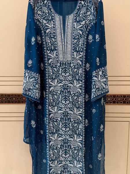 Pure Mul Chanderi Kurta Dupatta Set with Exquisite Pearl & Katdana Embellishments