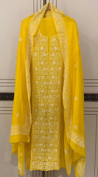 Pure Mul Chanderi Kurta Dupatta Set with Intricate Pearl & Katdana Embellishments