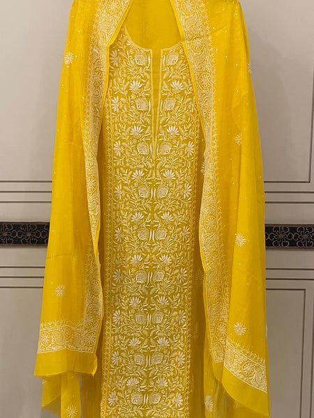 Pure Mul Chanderi Kurta Dupatta Set with Intricate Pearl & Katdana Embellishments